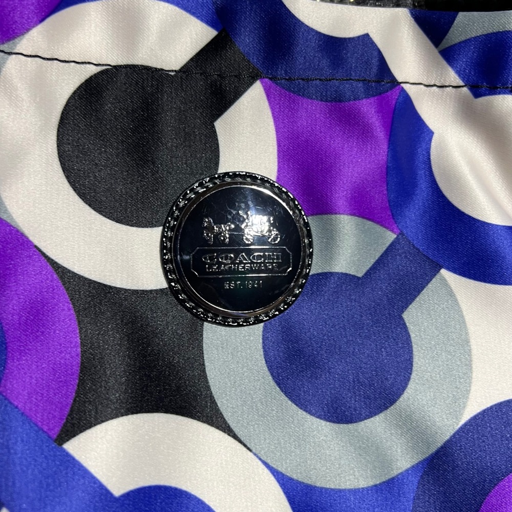Coach Alex OP Tote Purple Blue C Logo Nylon Patent Trim 14398 Bag Multiprint - Picture 4 of 15